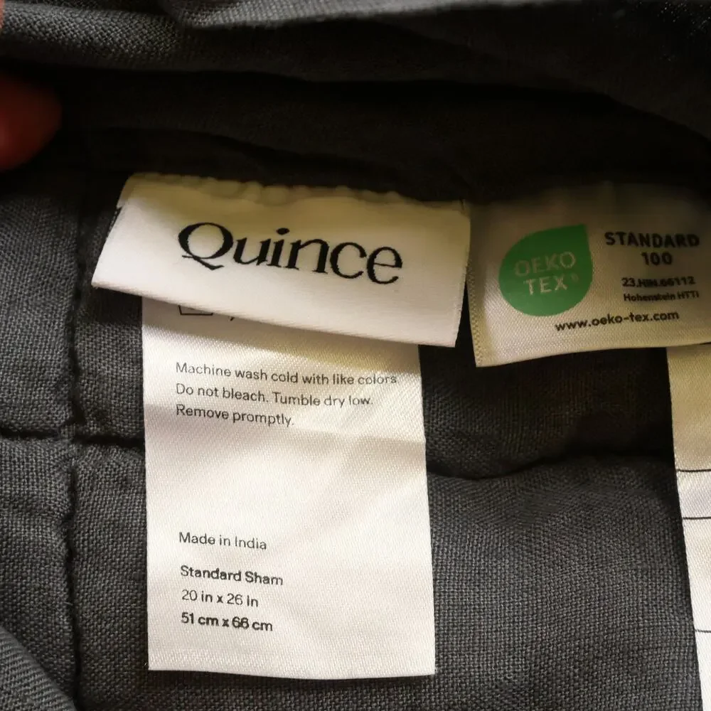 Quince Sham Set Navy Blue European Linen Box Quilted NEW